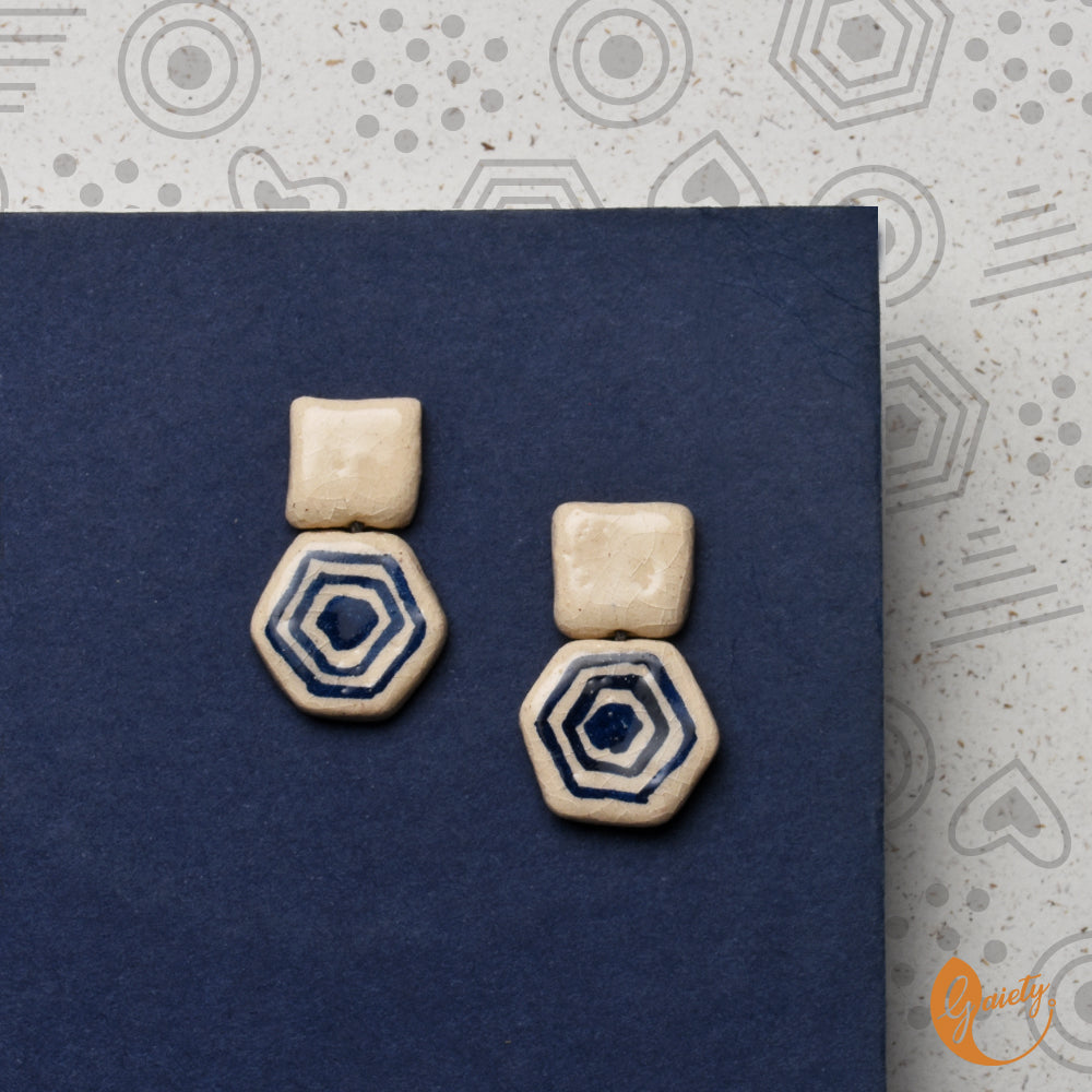 Retro Doodle Earrings Collection-Hexagonal retro Studs -E9