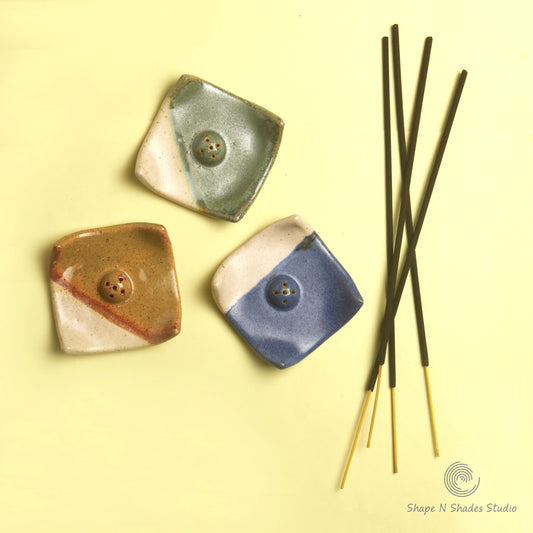 Handmade Ceramic Small Square Shape Incense Stick Holder