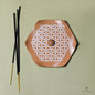 Handmade Ceramic Incense Stick Holder – Hexagonal, Brown Base with White Mandala Pattern