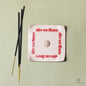 Handmade Ceramic Incense Stick Holder – Square Shape, White Base with Om Nam Shivay Pattern