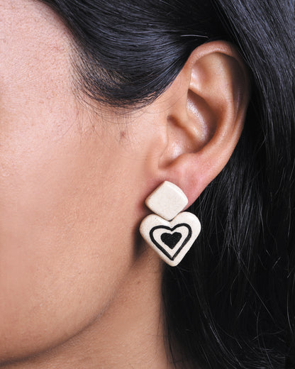 Retro Doodle Earrings Collection-Retro Heart Studs -E8