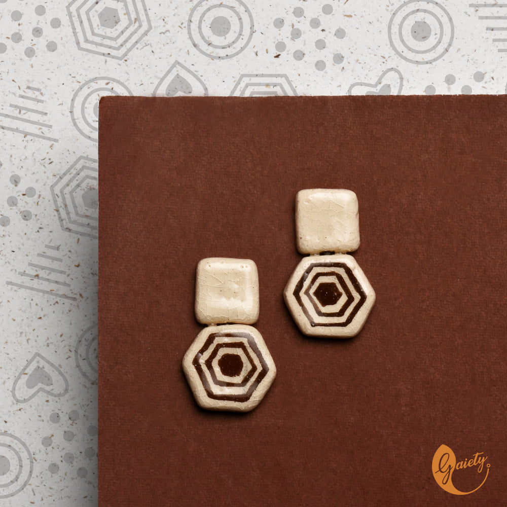 Retro Doodle Earrings Collection-Hexagonal retro Studs -E9