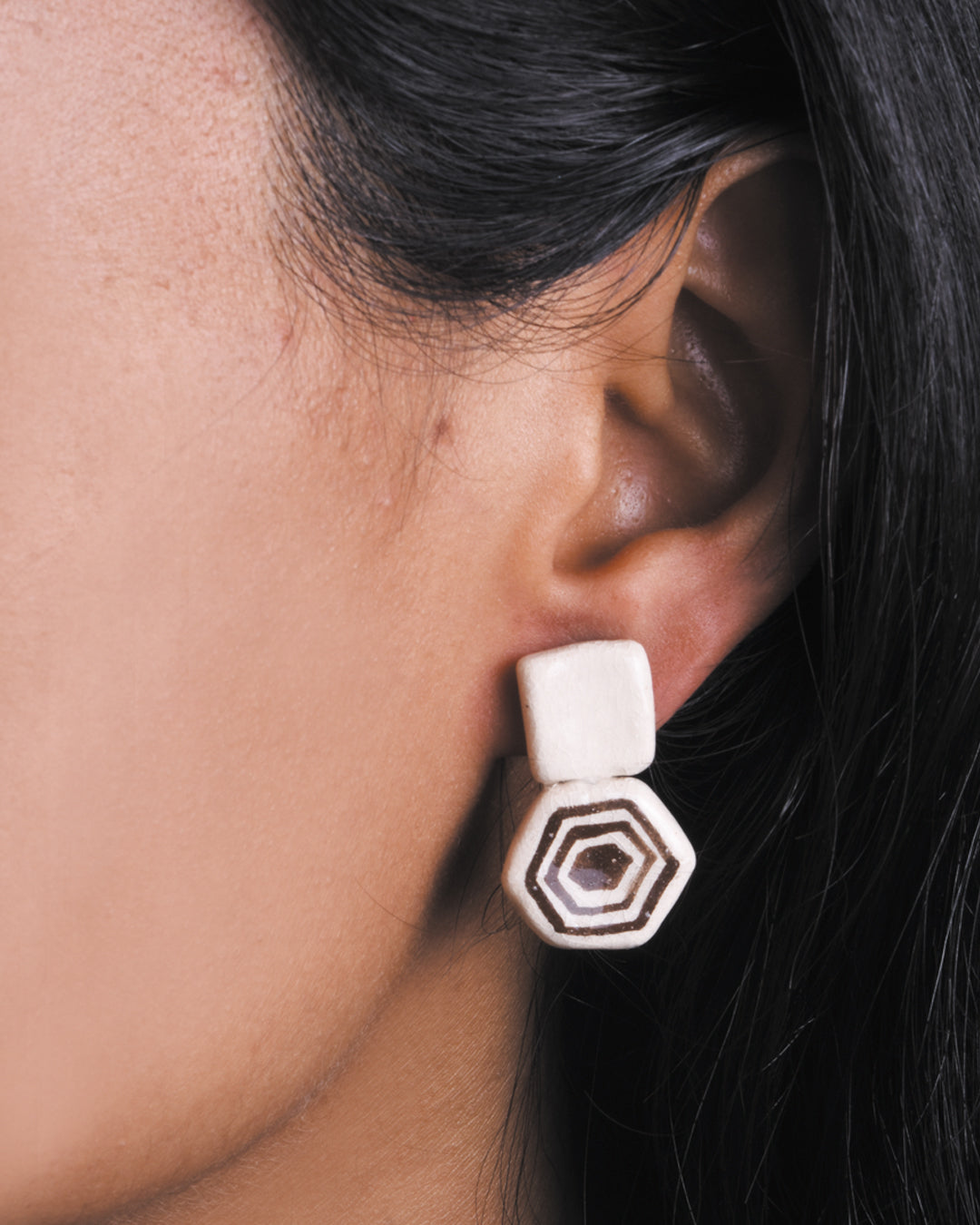 Retro Doodle Earrings Collection-Hexagonal retro Studs -E9