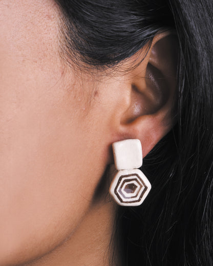 Retro Doodle Earrings Collection-Hexagonal retro Studs -E9