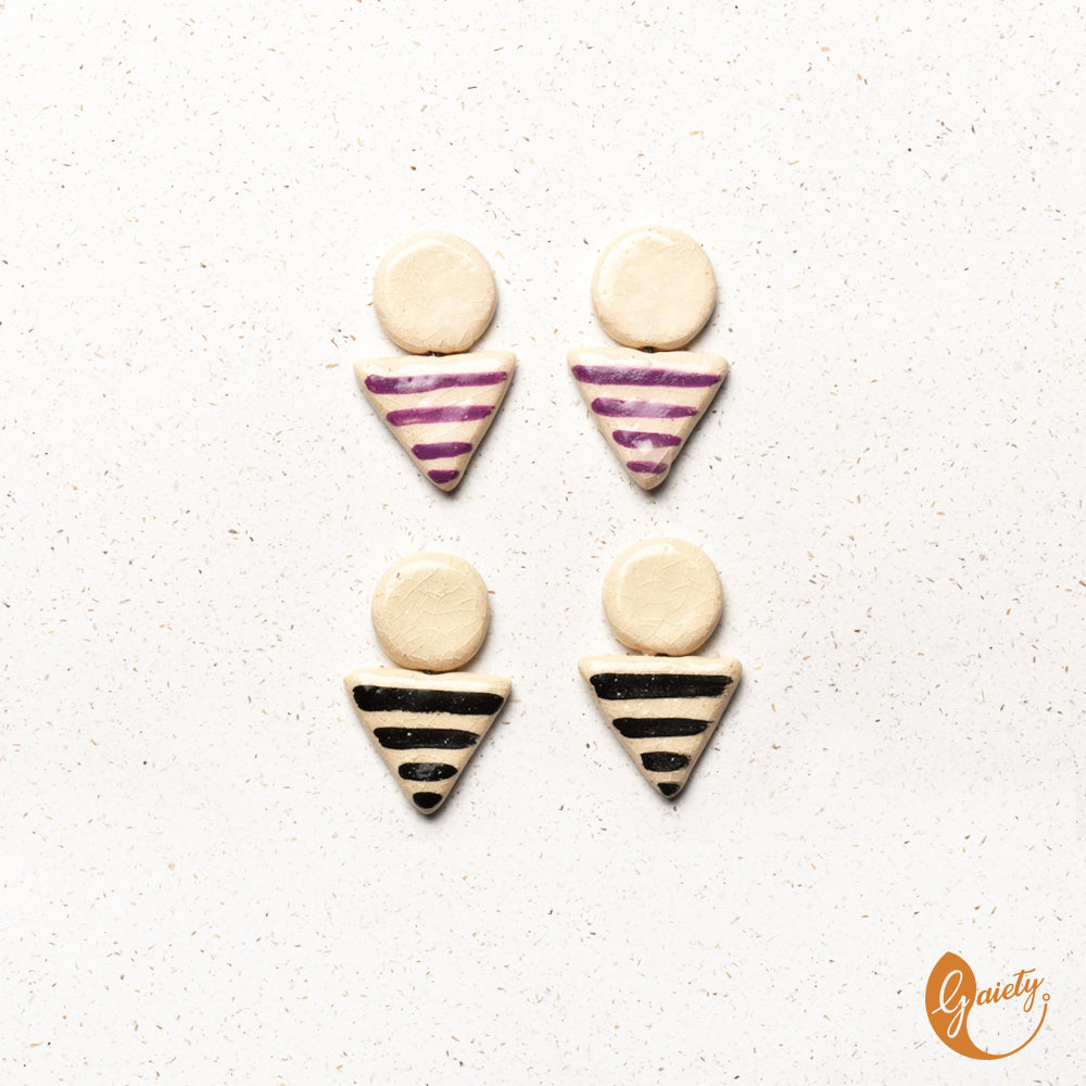 Retro Doodle Earrings Collection-Breton Stripes Studs -E6