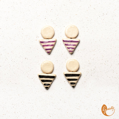 Retro Doodle Earrings Collection-Breton Stripes Studs -E6