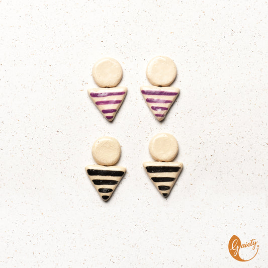 Retro Doodle Earrings Collection-Breton Stripes Studs -E6