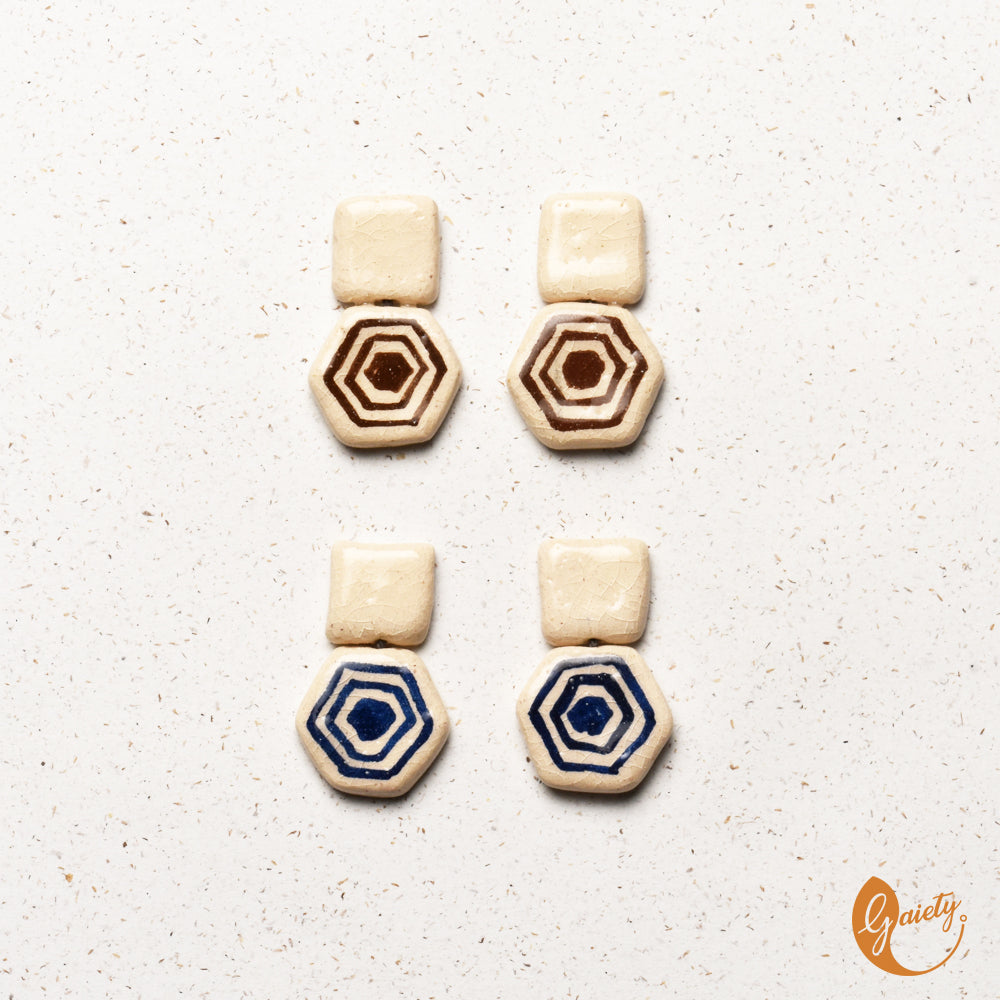 Retro Doodle Earrings Collection-Hexagonal retro Studs -E9