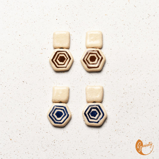 Retro Doodle Earrings Collection-Hexagonal retro Studs -E9