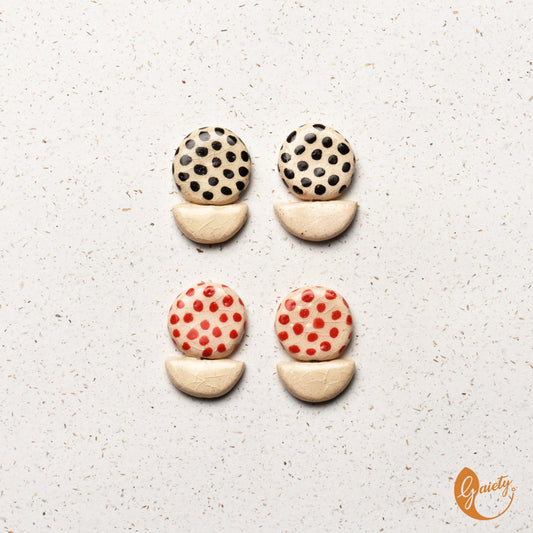 Retro Doodle Earrings Collection-Polka Dot Studs -E10