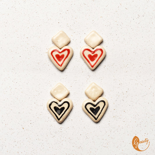 Retro Doodle Earrings Collection-Retro Heart Studs -E8