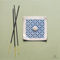 Handmade Ceramic Incense Stick Holder – Square Shape, White Base with Blue Pattern