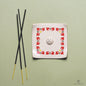 Handmade Ceramic Incense Stick Holder – Square Shape, White Base with Floral Border Pattern